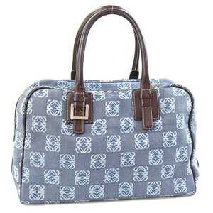 Loewe Anagram Canvas Leather Boston Bag Blue Brown